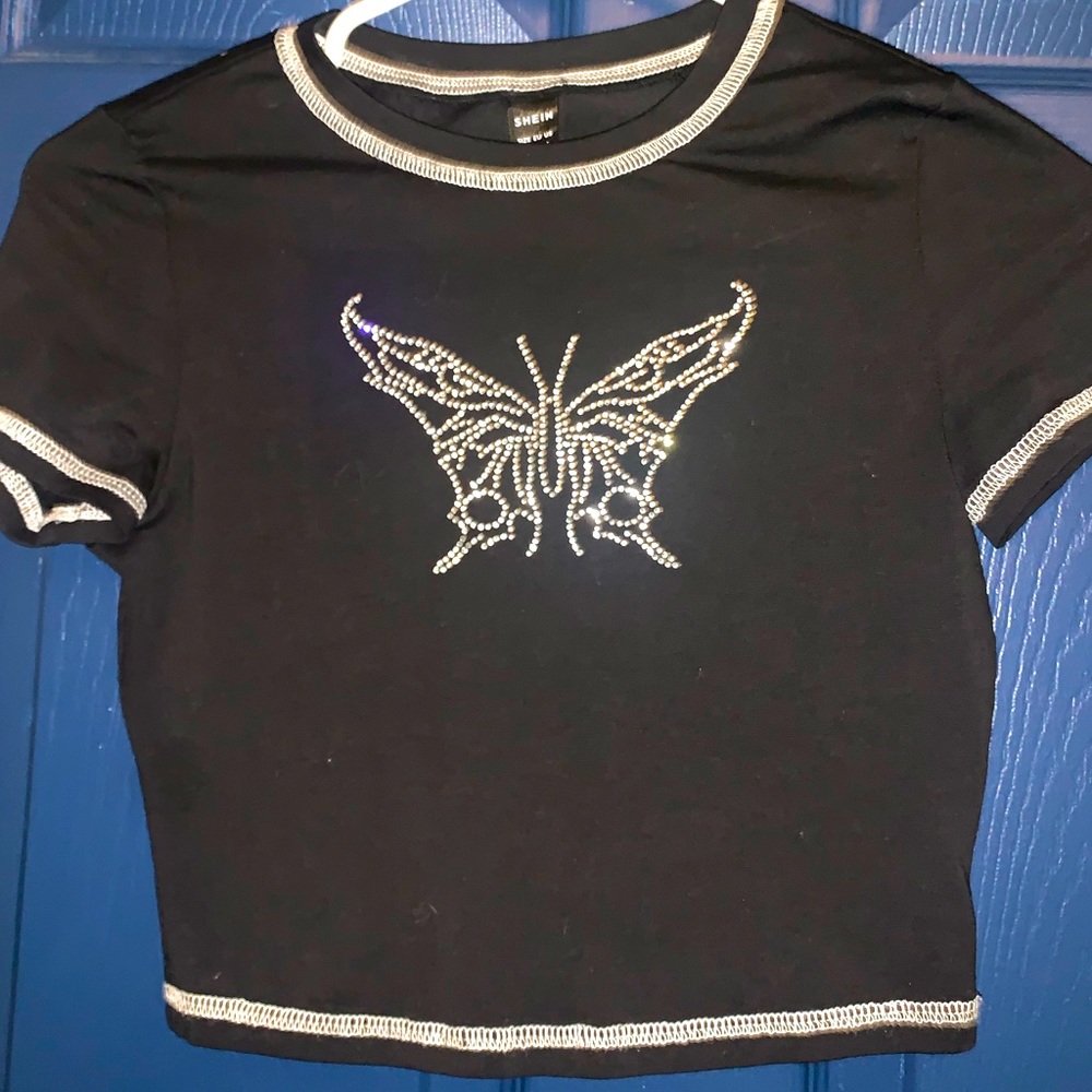 Butterfly rhinestone crop top